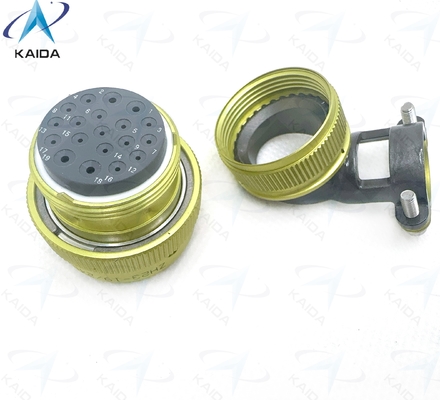 Connecteur électrique circulaire de la série ZH23 en coque en aluminium anodisé pour applications industrielles。ZH23-19/24P-8-B avec pince à câbles à coude.