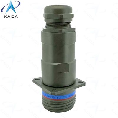 Connecteur RJ45 RJFTV62APEM1G conforme RoHS. Capot arrière IP68, presse-étoupe métallique. Coque en aluminium - Placage cadmium vert olive