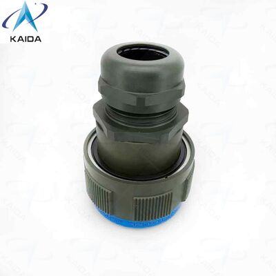 RJFTV6MG Olive Green Finition Cadmium. Connecteur avec presse-étoupe métallique. Mécanisme de couplage à filetage Tri Start (type MIL-DTL-38999 série III) avec dispositif anti-désaccouplement - Taille de coque 19